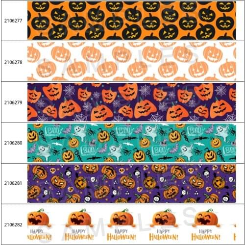 New Designs Halloween Pumpkin Pattern Printed Grosgrain / Satin Ribbons 10 yards