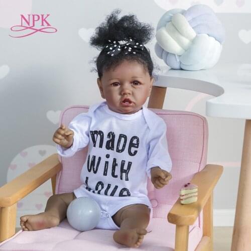 NPK 55cm saskia made with love in light black skin popular boneca bebe menina corpo silicone full body soft silicone body