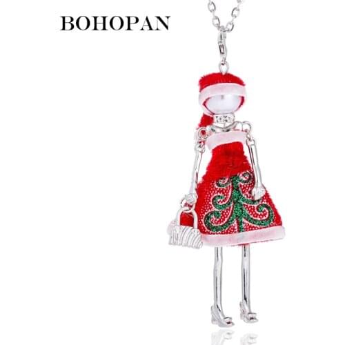 Christmas Handmade Dance Doll Pendants Necklace Trendy Paris Long Dress Rhinestone necklace Fashion Women Girl Kids necklace