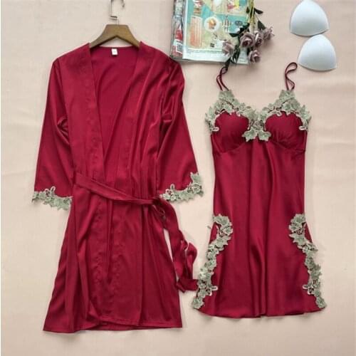 Pajamas Set Lady Sleep Suit Sleepwear Wear Home Nighties Women Cami Pijama 2PCS Sexy V-Neck Nightgown Kimono Robe Gown