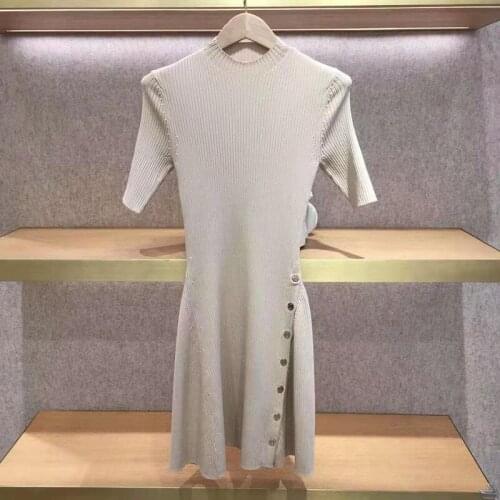 Fadan m family 2021 spring and summer round neck slim side split knitted dress mfpro01428 rosea