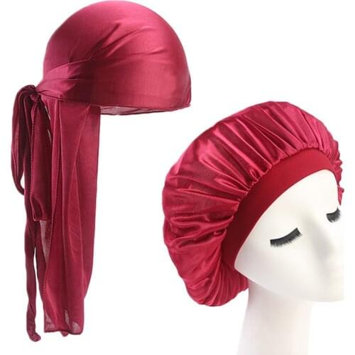 Unisex Long Tail Silky Durag Doo Rag Breathable Bandana And Wide Straps Waves Bonnet Chemo Cap Hat Headwear Hair Accessories