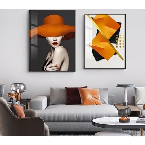 Modern Abstract Lady Canvas Painting Luxury Geometry Posters and Prints Gold Foil Wall Art Pictures for Living Room Home Decor