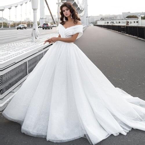 Hochzeitskleid Ball Gown Wedding Dresses Off the Shoulder Robe De Mariee Pleated Bodice Simple Vestido De Noiva Bride Dress