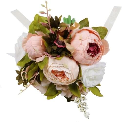 Wedding Bridal Bouquet Artificial Peony and Rose Silk Flower Wedding Bouquets for Bride Bridesmaid Toss Bouquet
