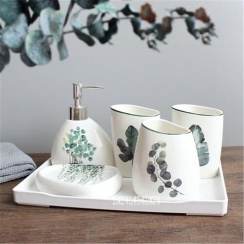 Wedding Washing Suit Ceramic Bathroom Set Supply Accessory Six-Piece Kit Lotion Bottle/Toothbrush Cup/Tooth Mug/Soap Dish/Tray