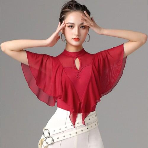 Ballroom Dance Tops Women Mesh Dance Practice Wear Performance Costume Tango Dance Wear Summer Flamengo Dance Outfit DL7888