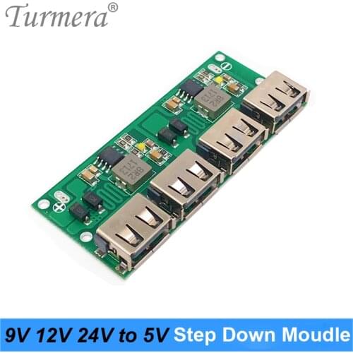 Turmera Car USB Charger Module 6-24V 9V 12V 24V to 5V 3A 5V DC Buck Step Down Converter Power Supply Module for Lithium Battery