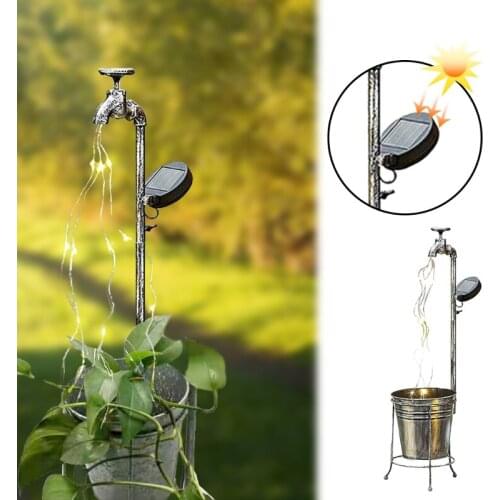 Outdoor Garden Art Light Decoration Solar Powered Water Faucet Planter Watering Can Style Fairy LED Strands Lamp Lawn Sculptures