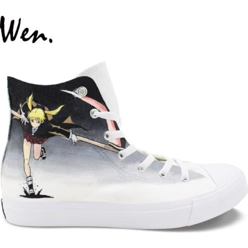 Wen Design Anime Hand Painted Shoes Soul Eater MAKA ALBARN Death the Kid High Top Sneakers Girl Boys Canvas Athletic Shoes