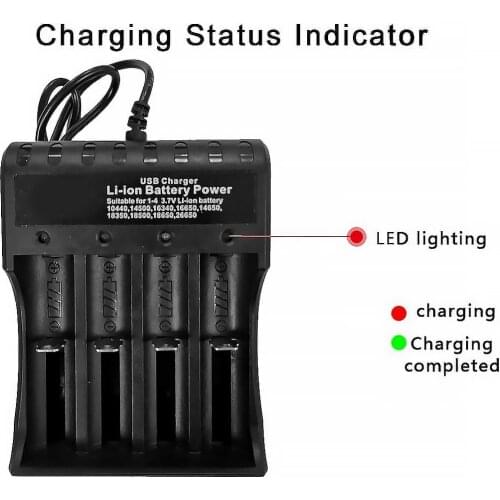 4-Slot Battery Charger USB Power AA/AAA Rechargeable Lithium Battery Charger with LED Indicator