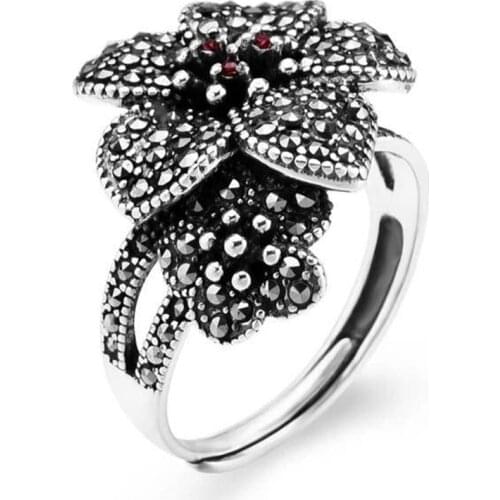 Milangirl Luxury Gorgeous Retro Flower Floral Promise Rings for Women Fashion Wedding Party Jewelry Ring