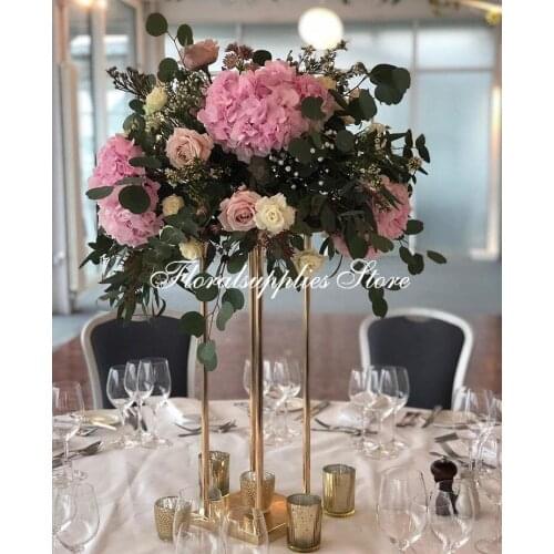 10PCS Gold Flower Vase Floor Vases Column Stand Metal Road Lead Wedding Centerpiece Flower Rack For Event Party Decoration