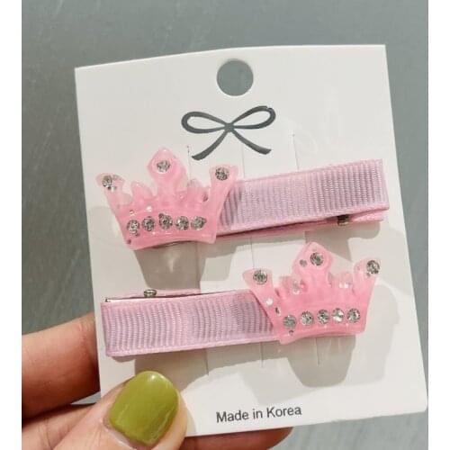 2Pcs/Set Girls Crystal Crown Shiny Hair Clips Kids Lovely Hairpins Headband Barrettes Children Fashion Hair Accessories Gift