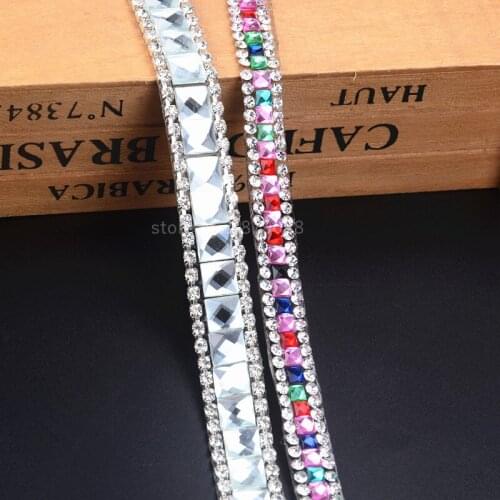 2 Yard*10mm Clear Glass Hotfix Rhinestones Chain Trim Strass Crystals Banding Mesh Bridal Crystal Appliques For Wedding Dress