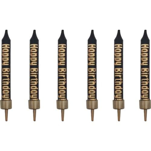 6Pcs Black Gold Letter Cake Candles With Stand Cupcake Topper Decorative Happy Birthday Candles Set For Adult Kid Birthday Party