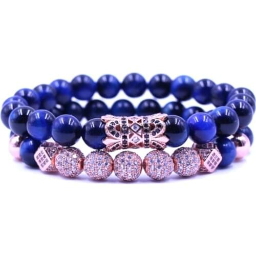 8mm 2PCS/Set rose gold hc43 adjusted nature lapis lazuli micro pave cz zircon cubic zirconia tube Bracelet Jewelry