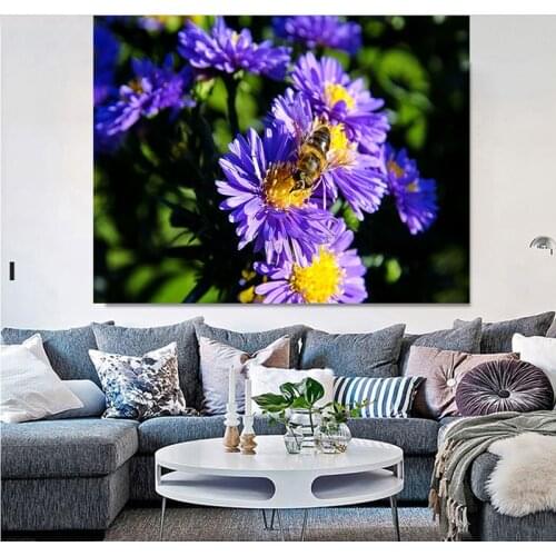 Bee On Blue Flower 5D Diy Diamond Painting Full Square Round Rhinestone Embroidery Handmade Mosaic Cross Stitch Home DecorGG4912