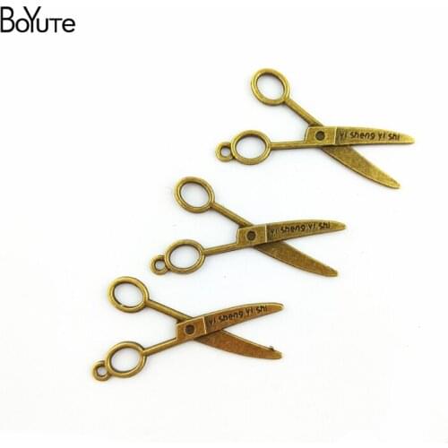 BoYuTe (60 Pieces/Lot) 21*38MM Antique Bronze Plated Zinc Alloy Scissors Charm Pendant for Jewelry Findings Components Diy