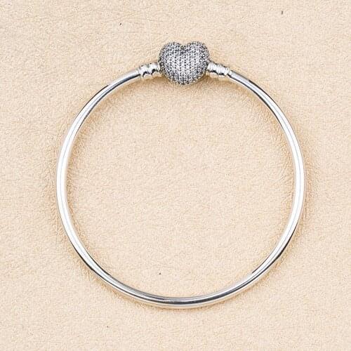 Authenetic 925 Sterling Silver Moments Pave Heart Clasp Crystal pandora Bracelet Bangle Fit Women Bead Diy Europe Jewelry
