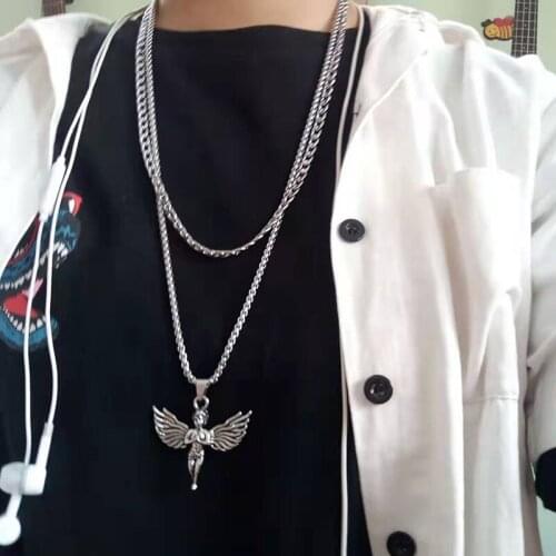 Metal Women Men Angle Pendant Necklace Stainless Steel Chain Unisex Layered Necklaces Harajuku Hip Hop Jewelry