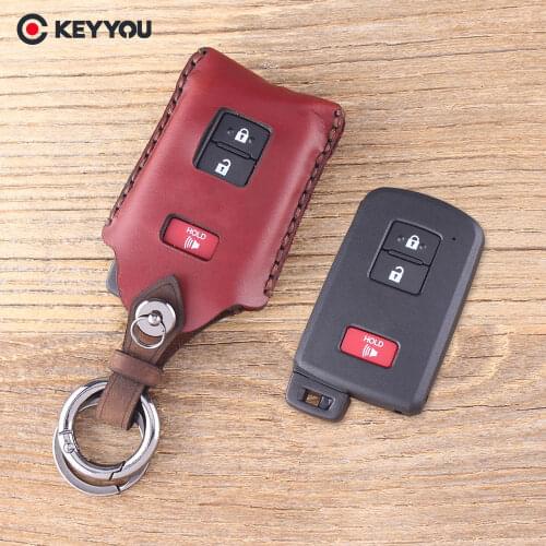 KEYYOU Key Shell Case Fob 2+1 3 Button For Toyota Avalon Camry RAV4 Genuine Leather Car Key Cover Key Bag