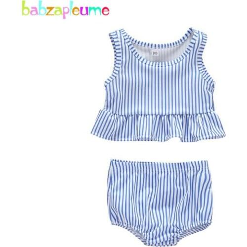 Baby Swimsuit Summer Clothing Set Kids Clothes Korean Cute Stripe Cotton Sleeveless Vest+Shorts Toddler Girls Outfits BC1864-1