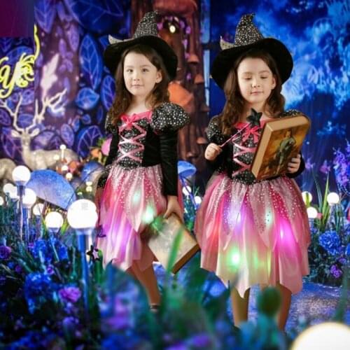 Girl Kids LED Light Witch Costume Children Cosplay Glowing Dress Carnival Party Fancy Dress Purim Halloween Christmas