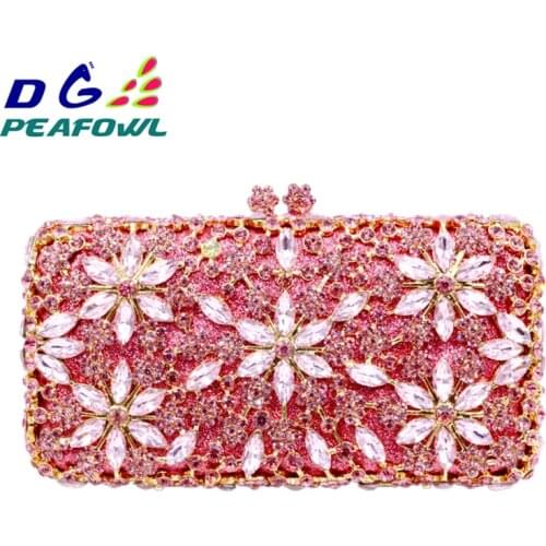 DG PEAFOWL Fashion Diamond Luxury Female Evening Clutches Handbag Crystal Flower Purses 2019 New Shoulder Chain Party Handbags