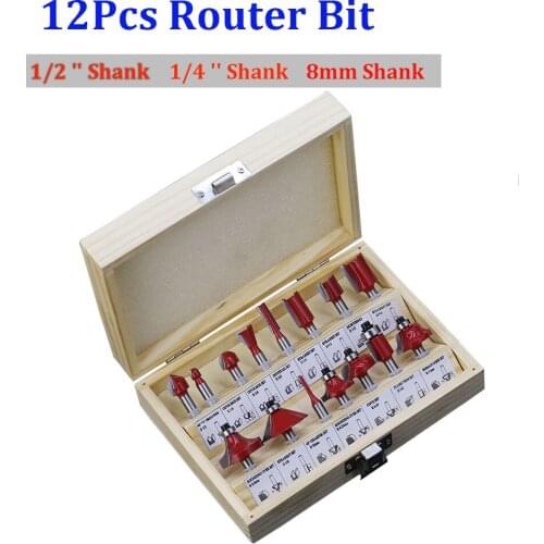 12pcs/Set Router Bits 1/2 Inch 1/4 Inch 8mm Shank Milling Cutter Carbide Woodworking Trimming Engraving Tools