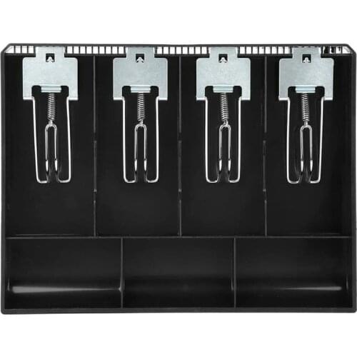 Cash Drawer Register Insert Tray Replacement Cashier with Metal Clip 4 Bills 3 Coins for Petty Cash Money Black Storage Box