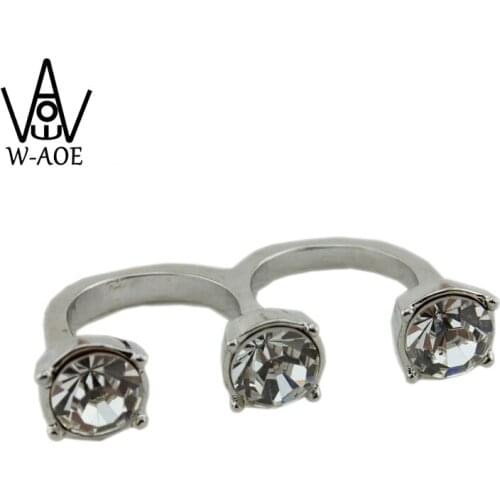 2019 New Arrival Fashion Jewelry Silver Color Double Finger Rings For Women Girl Trendy Vintage Crystal Party Ring Best Gift