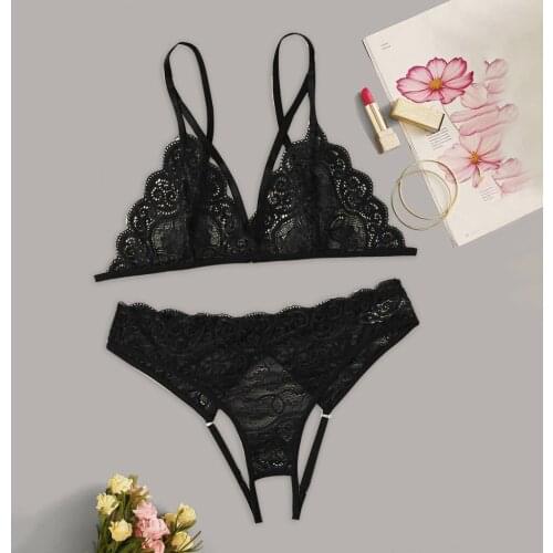 Crotchless Lace Women Underwear Temptation Erotic Sexy Lingerie Set Lenceria Sensual Mujer Sexy Brief Bra Set Plus Size Lingerie