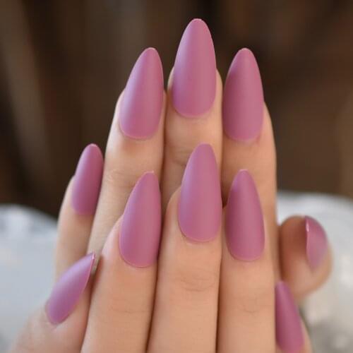 Matte Acrylic Nails Purple Medium Artifical False Nail Tips Almond Stiletto Press On Nails 24pcs With Free Sticky Tabs