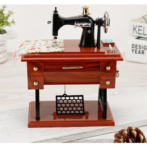 Mini Sewing Machine Music Box Retro Classical Treadle Sewing Machines Decorat Gift Table Desk Mechanical Clockwork Music Machine