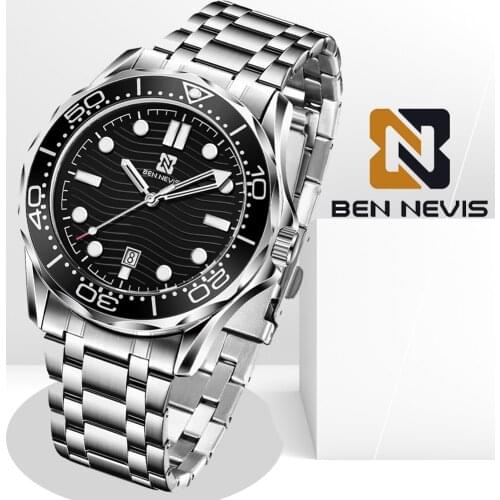 2021 Mens Quartz Watches BENNEVIS Focus on Mens Top Brand Luxury Watch Mens Stainless Steel Strap Waterproof Calendar Watches