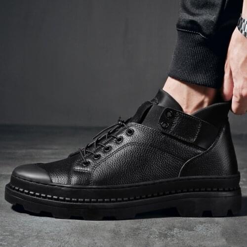 Mens Motorcycle Boots High Top Men Work Boots Genuine Leather Combat Mens Boots Military Shoes Winter Snow Warm Boots