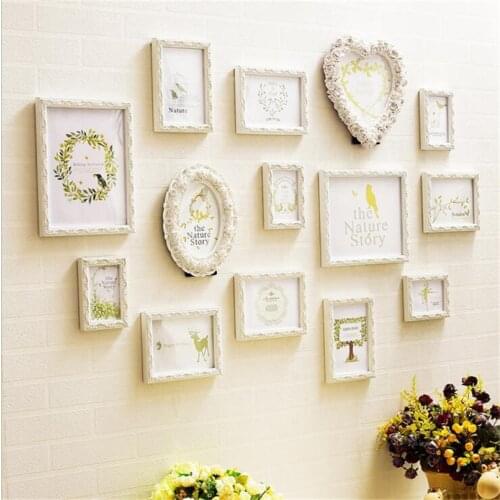 14pcs Fairy Tale Style White Frames Set Home Room Wall Decor Family Picture Frames Wooden Carved Photo Frames Porta Retrato B