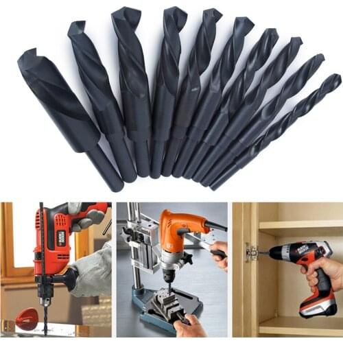 10Pcs 12-25mm HSS Twist Drill Bits Woodworking Drilling Tools Black Spiral Flute Straight Shank Drill Bit Set