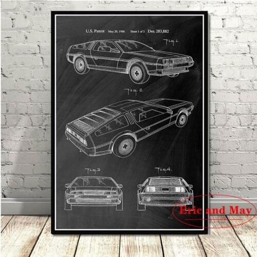 Back To The Future Blueprint Racing Car Chart Movie Vintage Decor Picture Canvas Painting Room Decoration Aesthetic Quadro