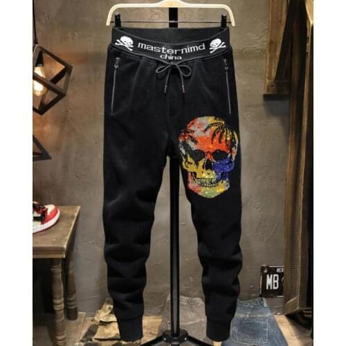 New arrival fashion brand mens casual hot drilling pants slim mens elastic pants drop shipping 2021