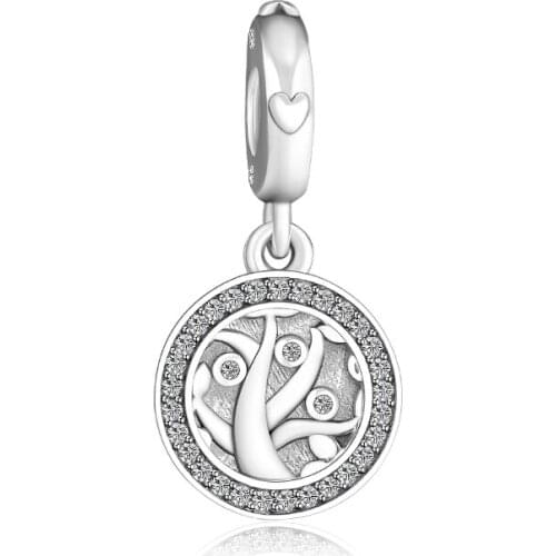 Fits for Pandora Charms Bracelets Tree of Love Beads with Clear CZ 100% 925 Sterling-Silver-Jewelry Free Shipping