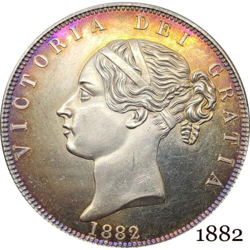 Untied Kingdom 1882 ½ Half Crown Copy Coin Great Britain Victoria Cupronickel Silver Plated Young Head Replica Production Coins