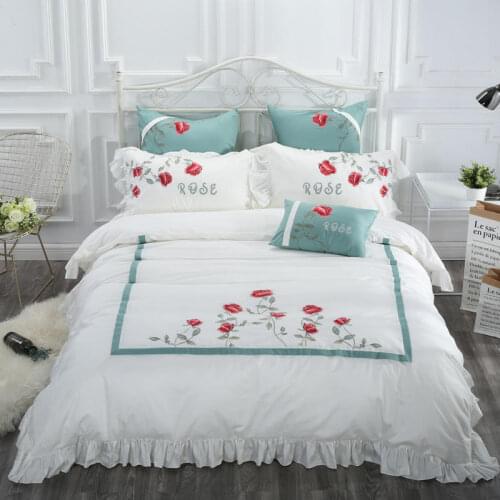 White blue Luxury Egyptian cotton bedding sets Embroidery bed set double queen king size duvet cover bed sheet set pillowcase