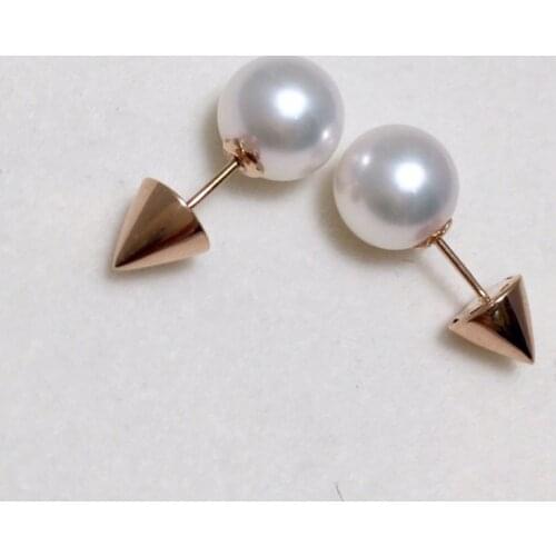 Sinya Natural Round pearls 18k gold stud earring for women girls Conical design screw tight for DIY wear fine jewelry Hot sale