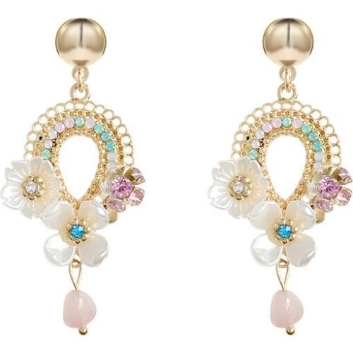 925 Silver Needle Super Fairy Handmade Flower Earrings Long Style Fashion Stud Earrings Temperament Tassel Earrings Ear Jewelry