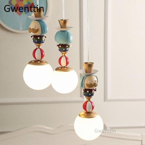Nordic Clown Pendant Light Fixtures Modern Glass Hanging Lamp for Childrens Room Bedroom Lamp Suspension Luminaire Home Decor