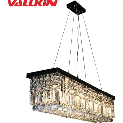Modern Rectangle Pendant Light Black Indoor Crystal Hanging Lights Fixtures for Dining Living Room Study Home Lamps Lighting