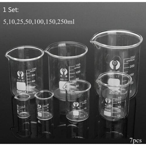 Glass beaker 5/10/25/50/100/150/250ml each 1 low-shaped beaker laboratory glass transparent beaker thick borosilicate