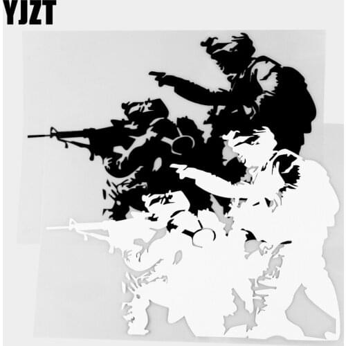 YJZT 13.9×17.3CM Exquisite Car Stickers Armed Soldiers Classic Vinyl Decal Exterior Decorative Modeling Black / Silver 20C-0286